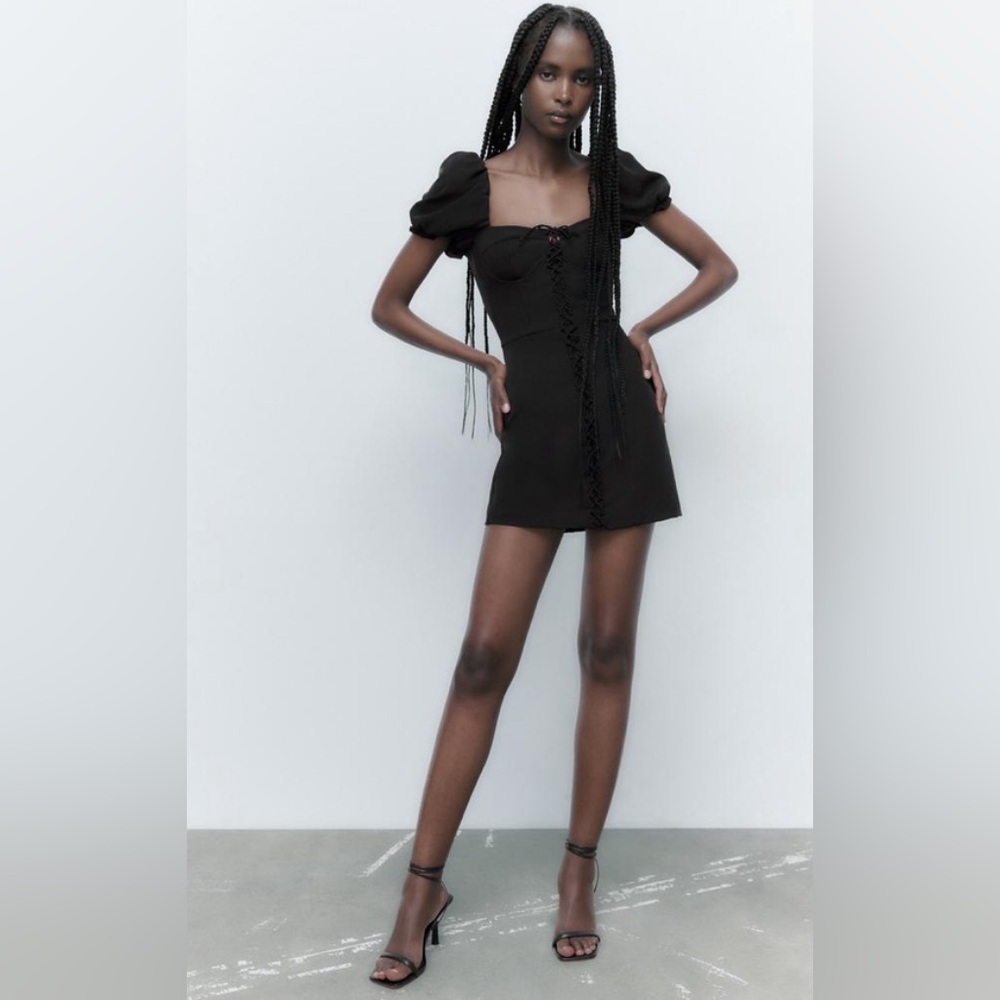 NWOT Zara Mini Corset Dress in Black Sz S.
